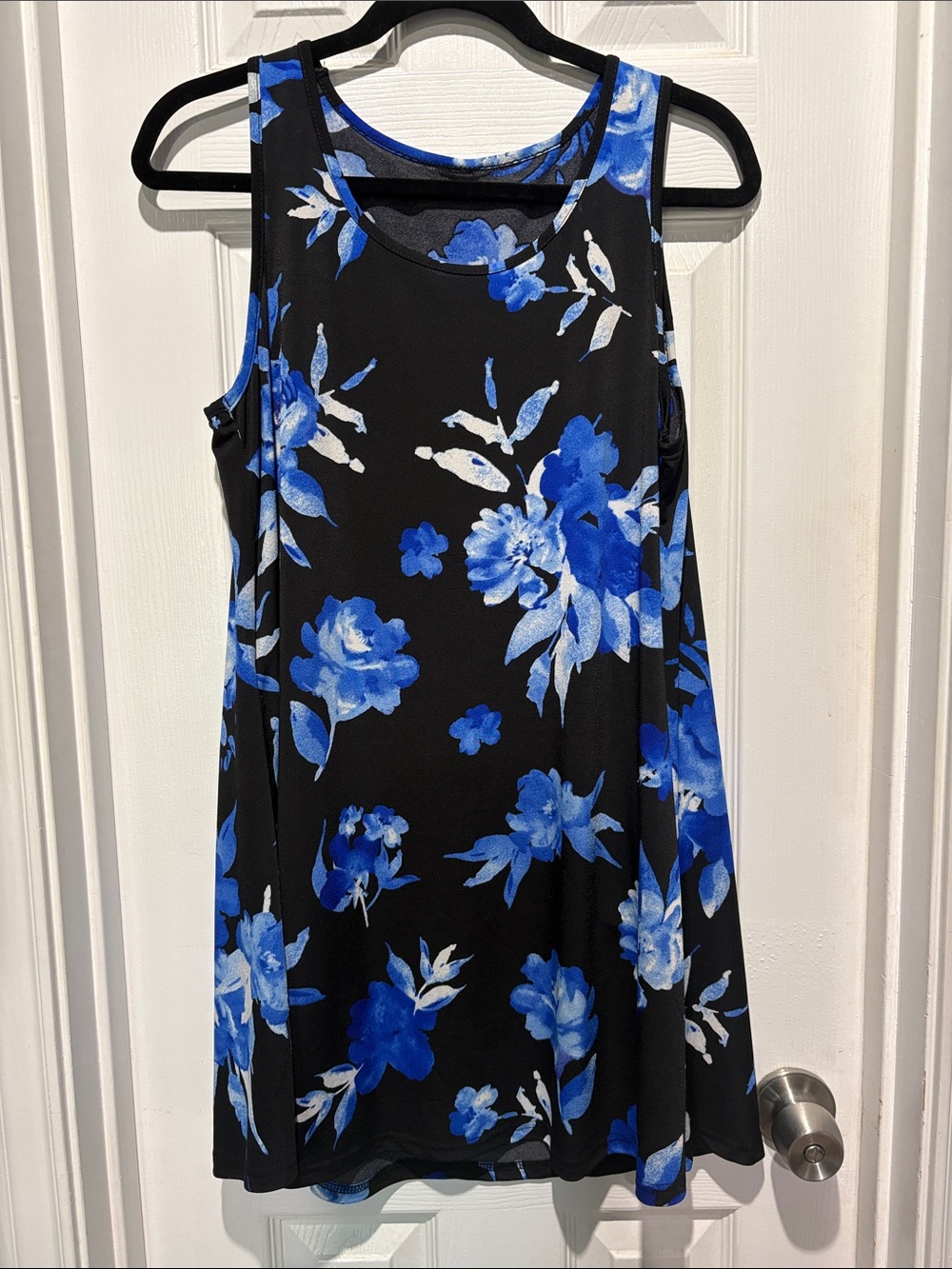 Black Tunic Top with Blue Floral Print